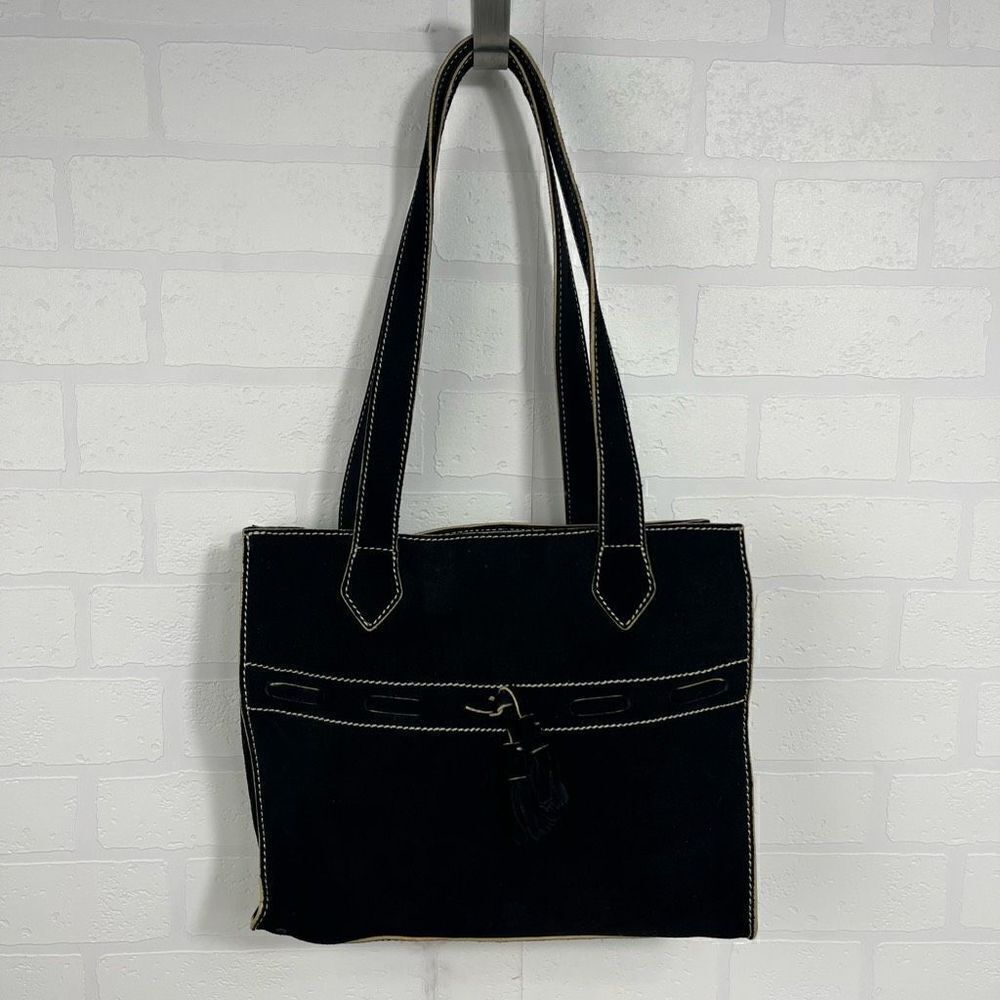 Liz Claiborne Leather Shoulder Bag Black Suede Yellowstone Cow Girl Style